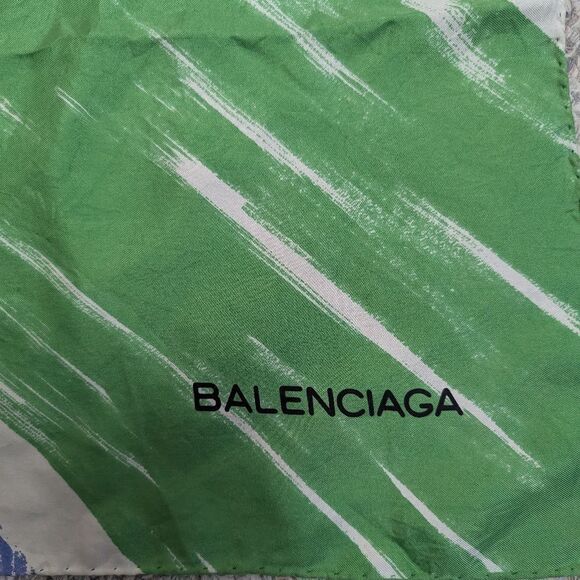 Balenciaga Silk Scarf – Abstract Green & Blue Watercolor Design, 30" x 30" - Picture 4 of 8